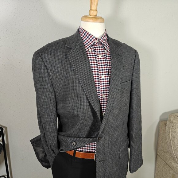 Ralph Lauren Mens Sport Coat Blazer Houndstooth Gray Silk Wool Cashmere Size 44L - Picture 6 of 15